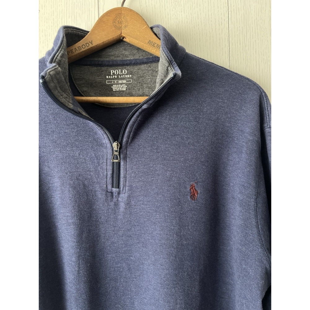 Polo Ralph Lauren Quarter Zip Pullover Mens L Navy Cotton Blend Soft Pony